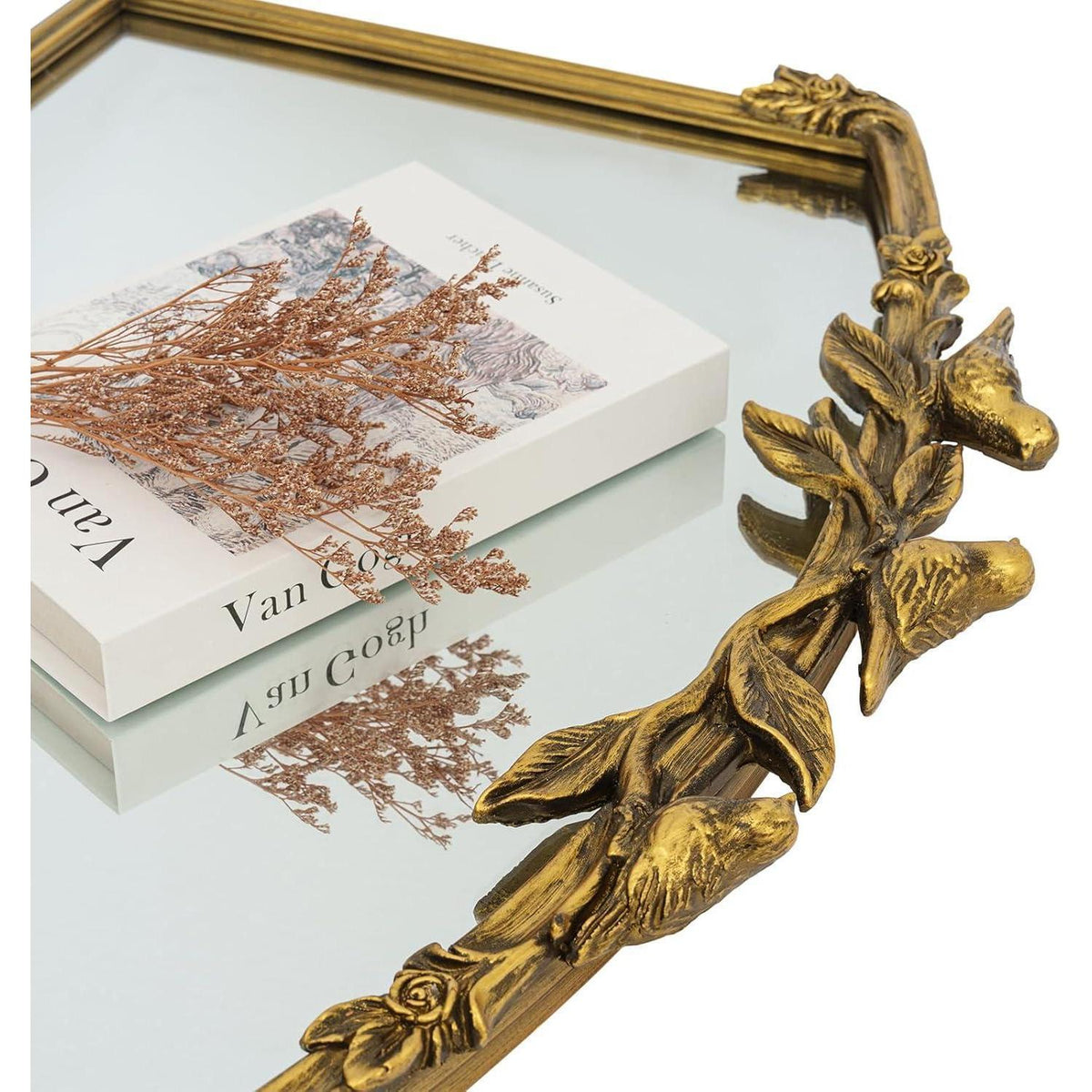 Goldener Barock Spiegel 80x60cm - Vintage Bogen-Wandspiegel mit Eisenrahmen