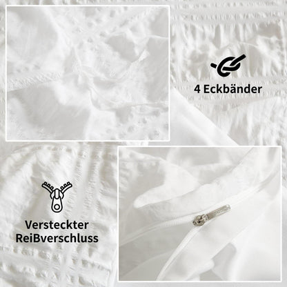 Seersucker Bettwäsche Set 135x200 cm - Kühlend & Atmungsaktiv Weiß