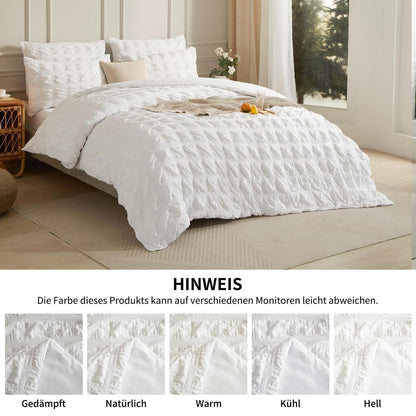 Seersucker Bettwäsche Set 135x200 cm - Kühlend & Atmungsaktiv Weiß
