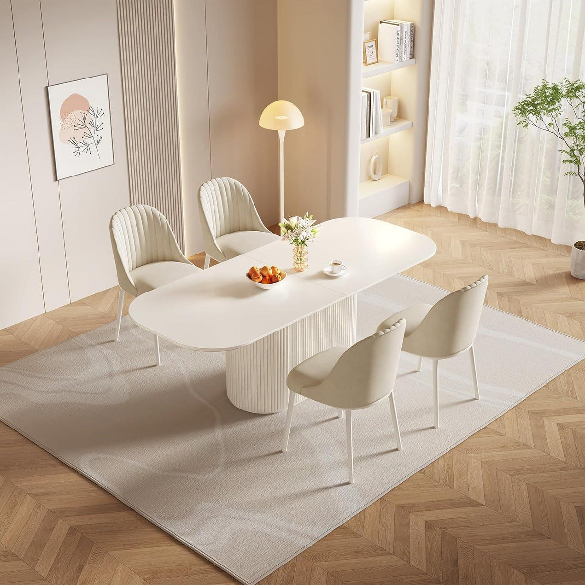 Ovaler Esstisch Weiß Beige – Moderner Küchentisch 220 cm