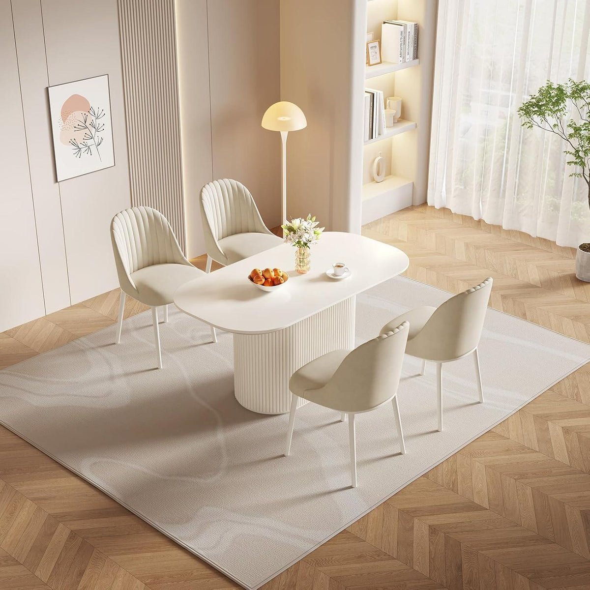 Ovaler Esstisch Weiß Beige – Moderner Küchentisch 160 cm