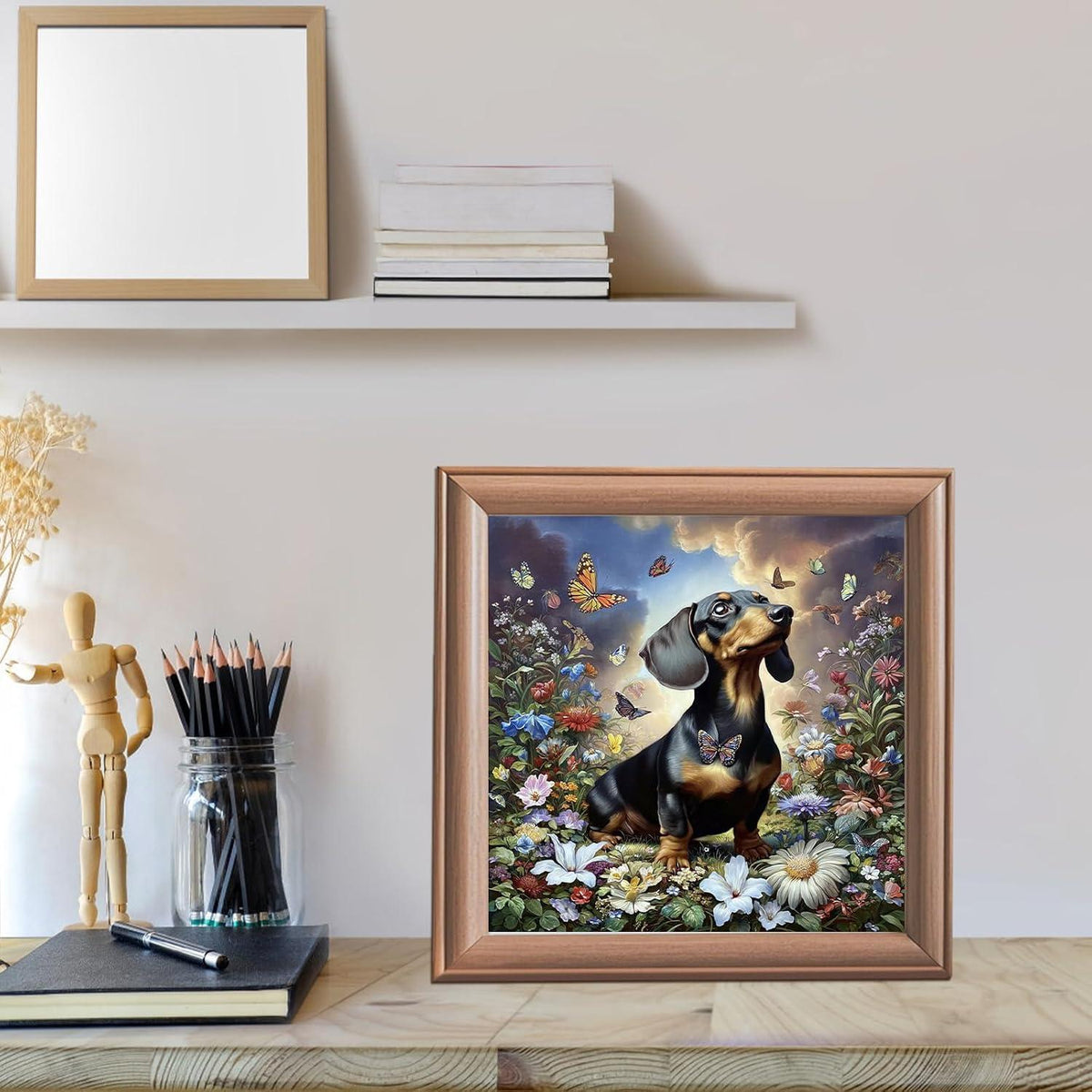 Dackel Diamond Painting 5D – Blumengarten Bild für Erwachsene