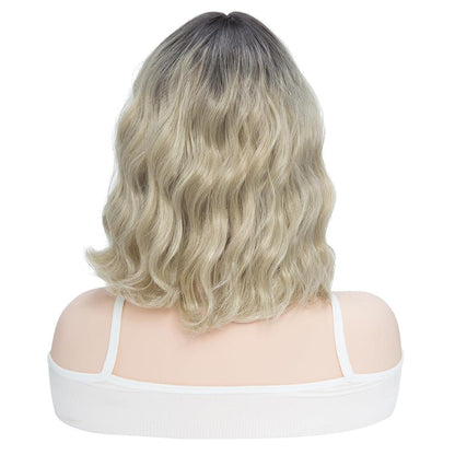 Ombre Blonde Bob Perücke mit Pony – Lockig, Schulterlang