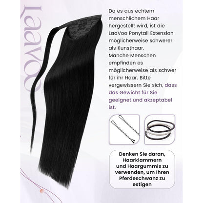 Echthaar Zopfverlängerung Schwarz 50cm - Remy Pferdeschwanz