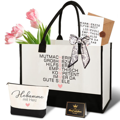 Geschenkset Hebamme mit Tasche & Karte – Dankeschön Geschenk