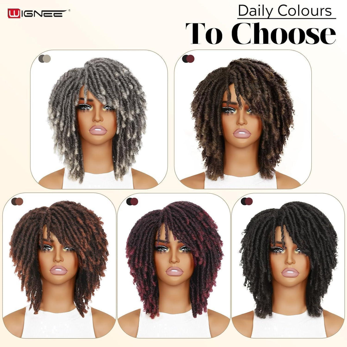 Kurze Dreadlock Perücke 1B/350 Synthetisch 33cm