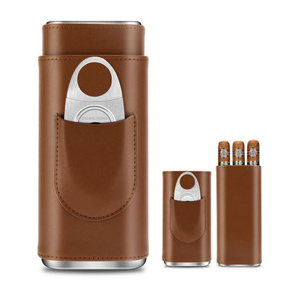 3er Leder Zigarrenetui Set mit Zedernholz & Cutter
