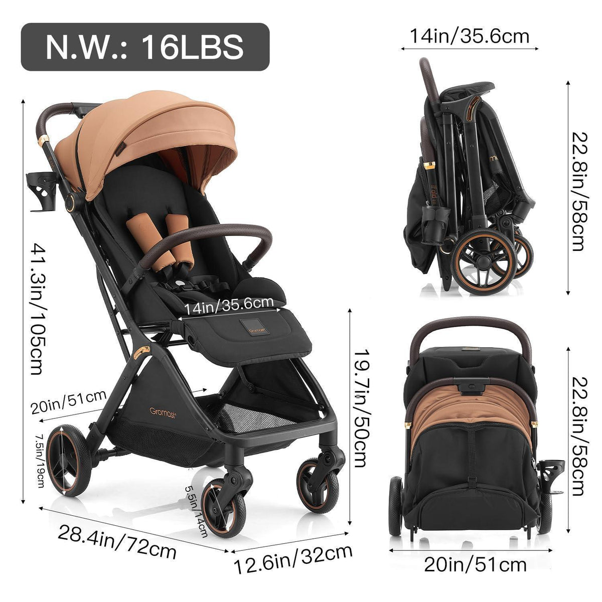 Faltbarer Baby-Kinderwagen – Reisebuggy mit Verstelllehne & UV-Schutz