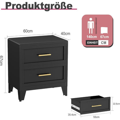 Metallkommode 2 Schubladen Schwarz – Schrank für Schlafzimmer & Flur