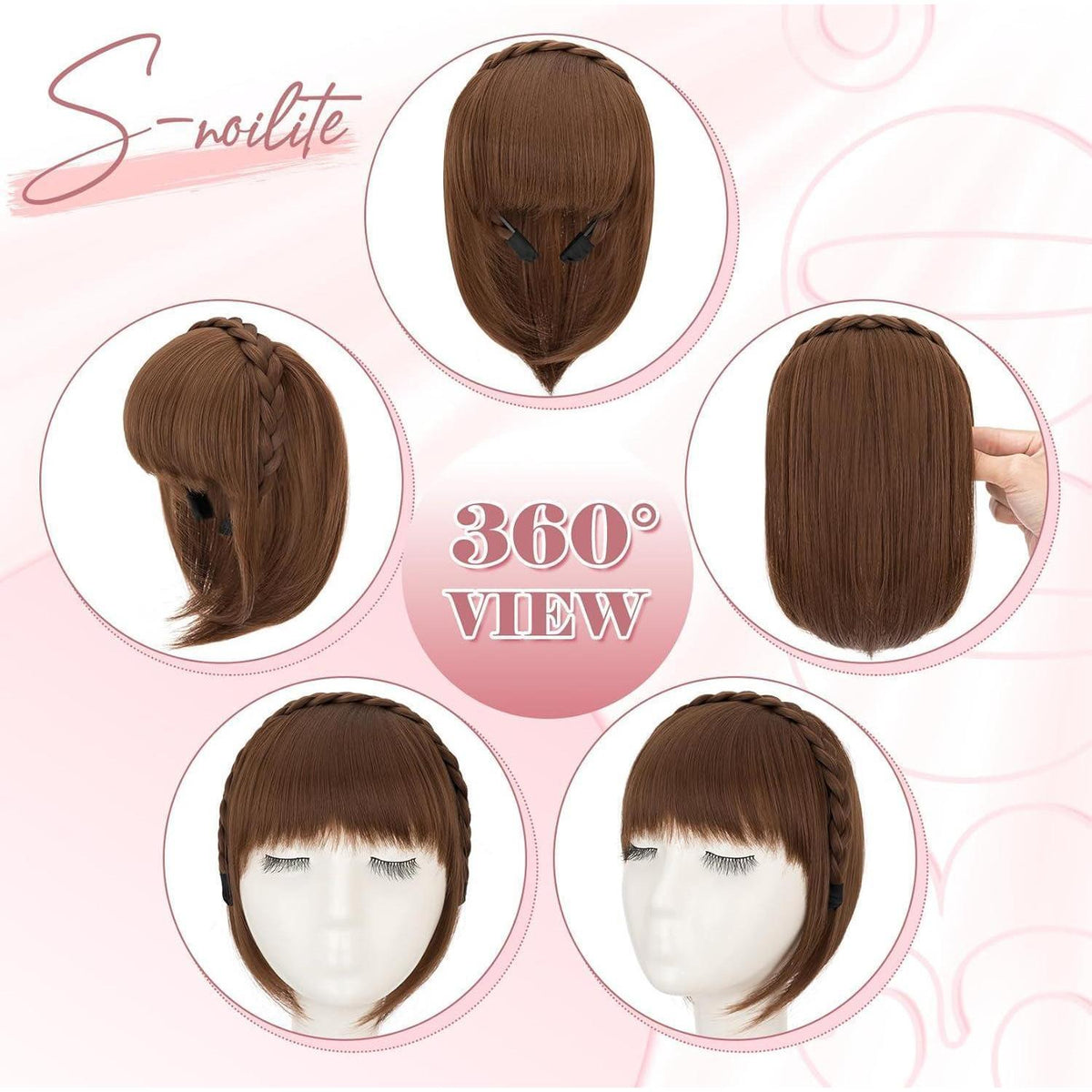 Geflochtenes Stirnband mit Pony – Hellbraun
