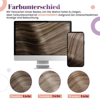 Echthaar Clip-In Haarverlängerung Schwarz Ombre Braun Blond