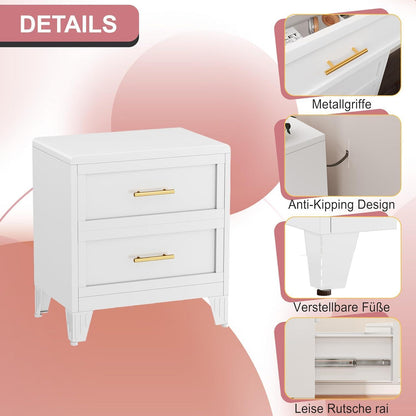 Weiße Metallkommode mit 2 Schubladen – Schrank für Schlafzimmer & Flur