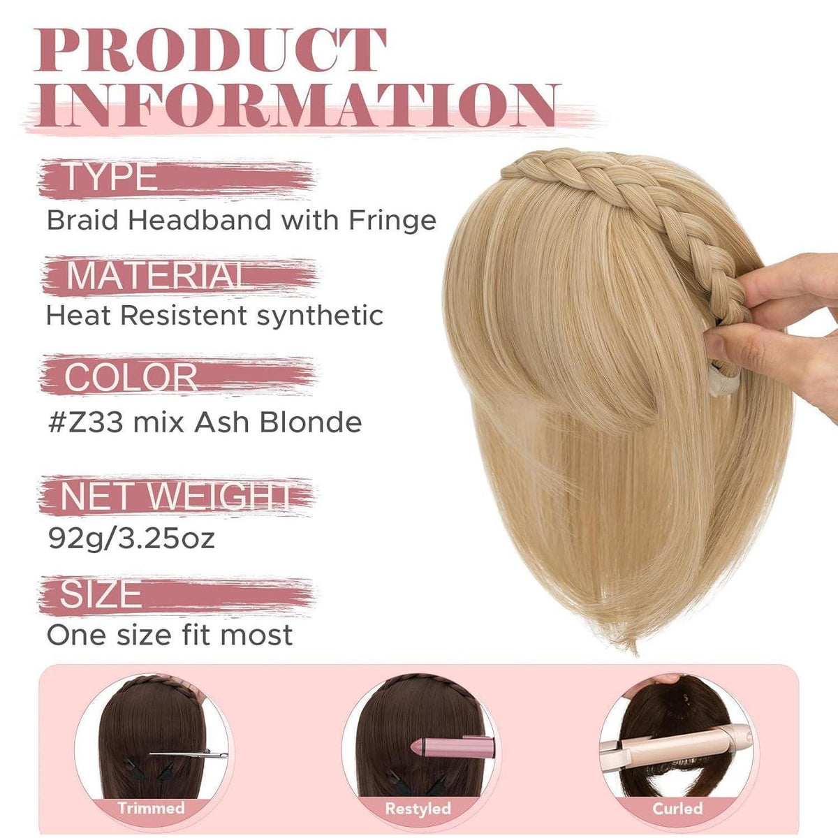 Stirnband mit Pony – Aschblond Mix | Haarverlängerung & Haarteil