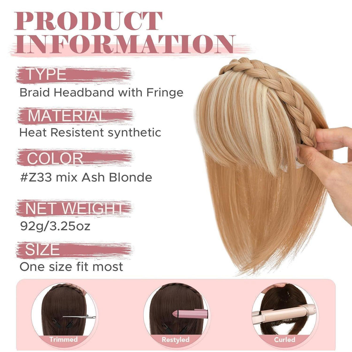 Stirnband mit Pony – Dunkelblond Mix mit Blondblond