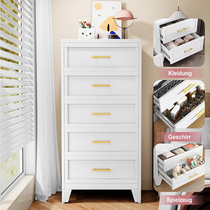 Hoche Kommode 135cm | 5 Schubladen, Weiß | Schlafzimmer & Büro