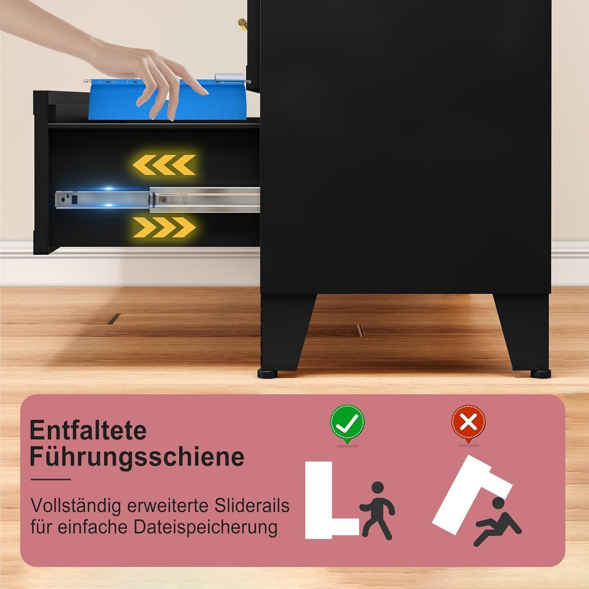 Hoche Kommode 135cm | 5 Schubladen, Schwarz | Multifunktions-Schrank