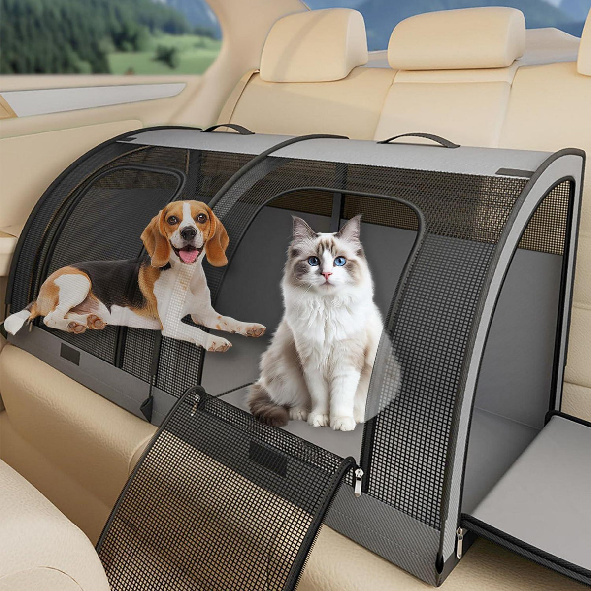 Faltbarer Autositz für 2 Katzen/Hunde – Sicher & Waschbar