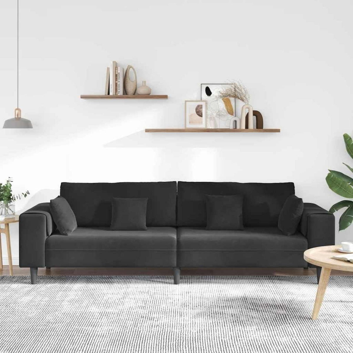 Samt Sofa Schwarz 208 cm – Modernes Polstersofa mit Kissen