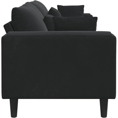 Samt Sofa Schwarz 208 cm – Modernes Polstersofa mit Kissen