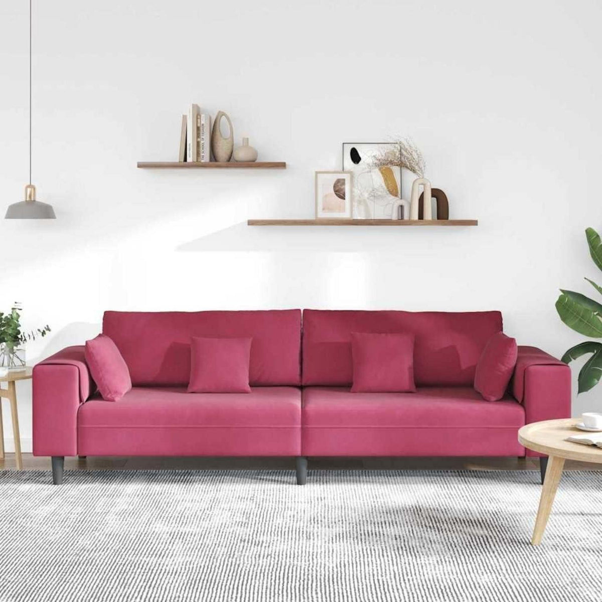 Weinrotes Samt Sofa mit breiten Armlehnen, 208 cm