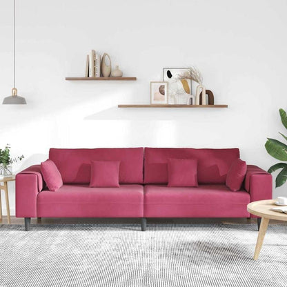 Weinrotes Samt Sofa mit breiten Armlehnen, 208 cm