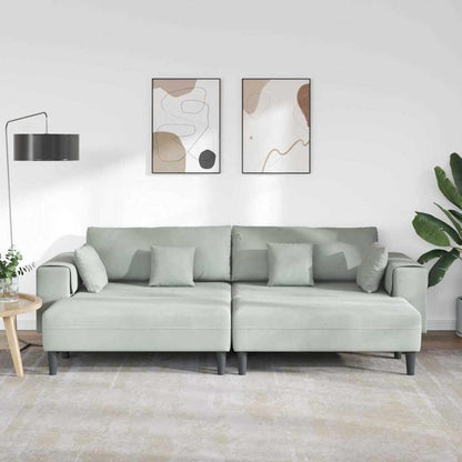 Polstersofa Samt Grau 208cm mit Ottomane & Kissen