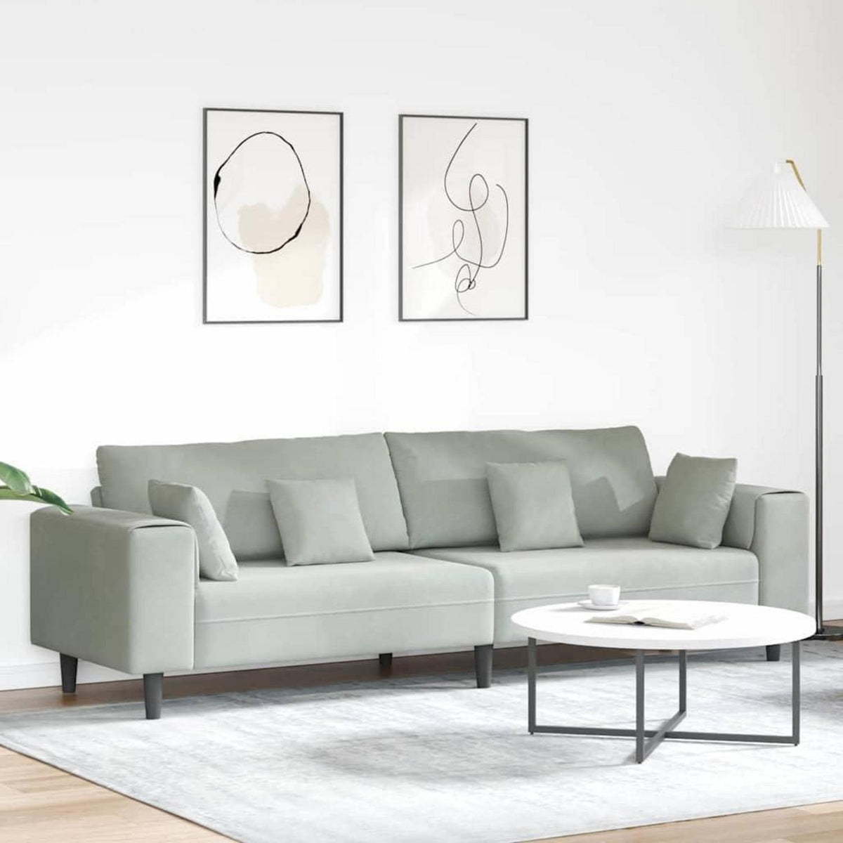 Polstersofa U-Form Sofa mit Kissen, Hellgrau, Samt