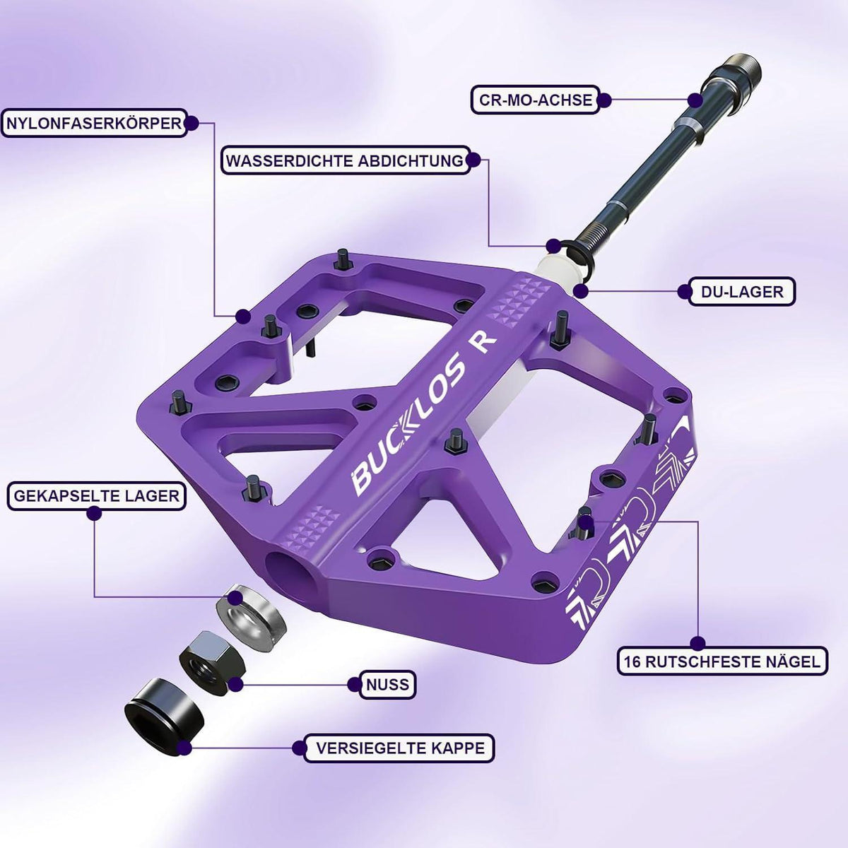 Nylon Fahrradpedale – Große Plattform, Violett, 9/16"