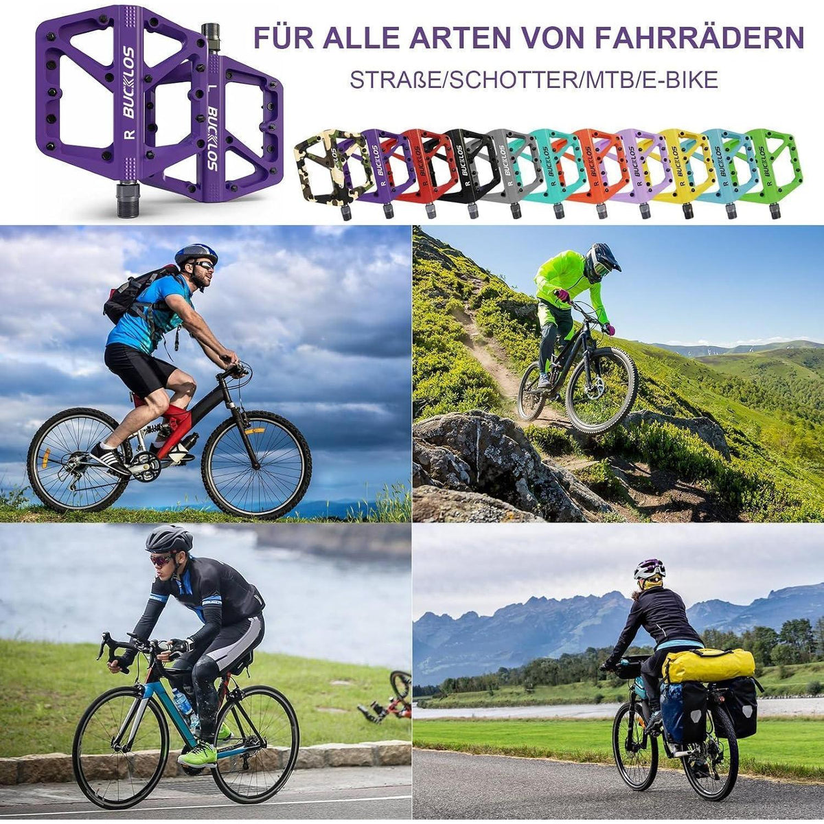 Nylon Fahrradpedale – Große Plattform, Violett, 9/16"