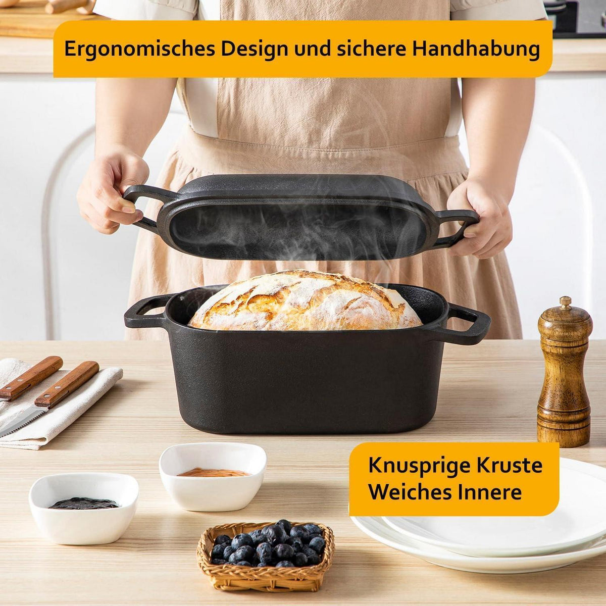 Gusseisen Schmortopf mit Deckel – 28cm, 3,4L, Rot