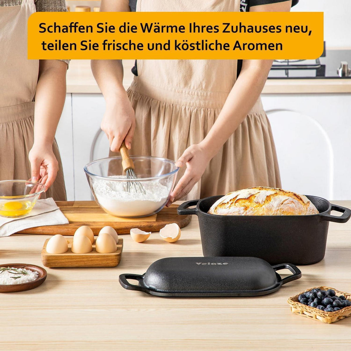 Gusseisen Schmortopf mit Deckel – 28cm, 3,4L, Rot