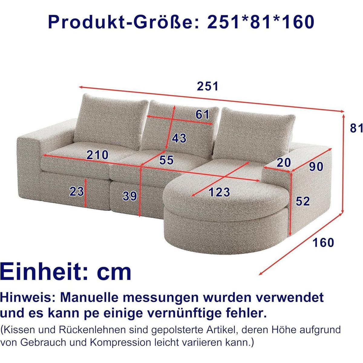 Modulares Ecksofa mit Chaiselongue, Beige