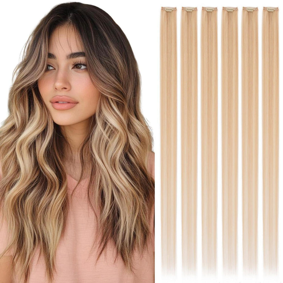 Blond Clip-in Echthaar Extensions 35cm #18/613 Balyage