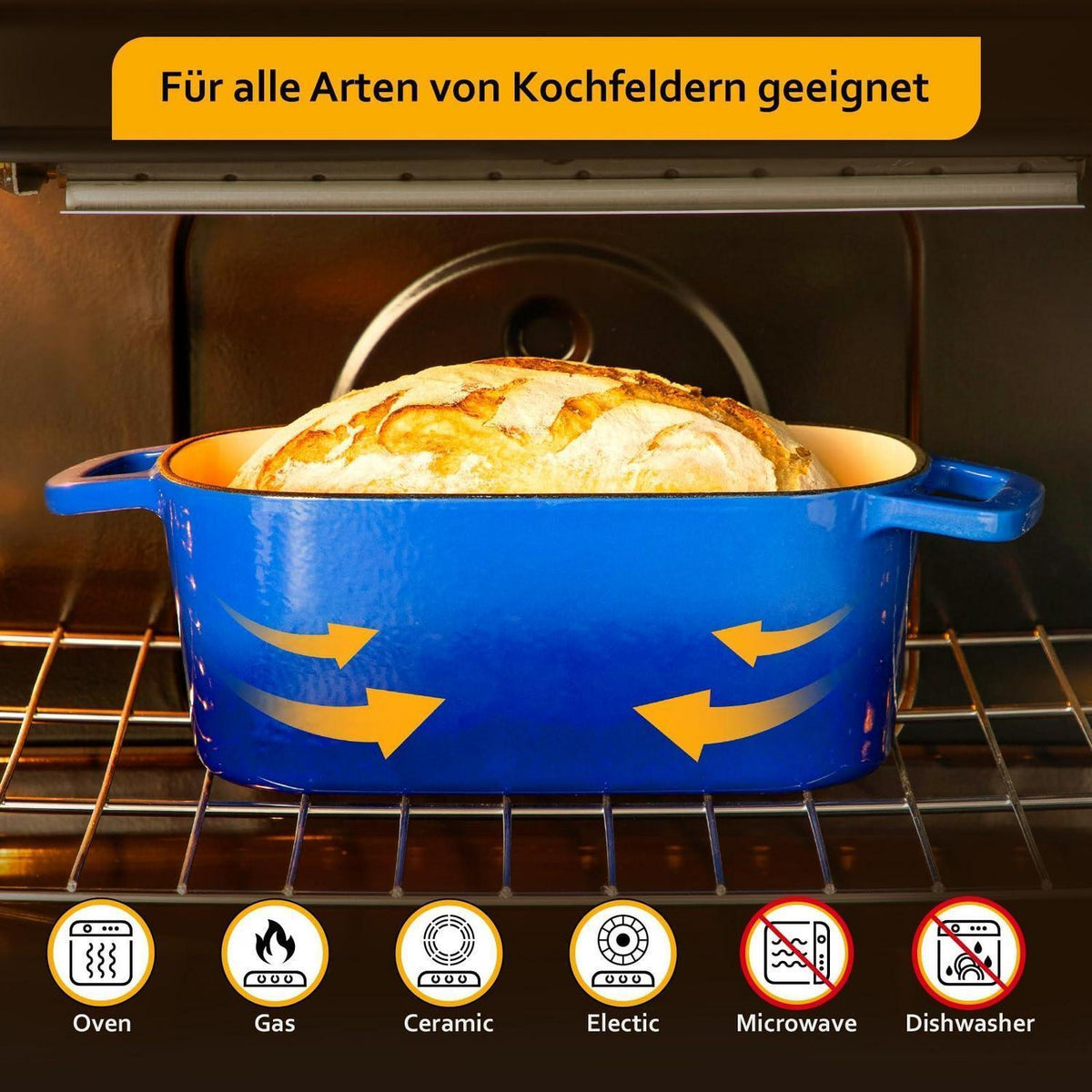 Gusseisen Bräter mit Deckel – 28cm, 3,4L, Schwarz Blau