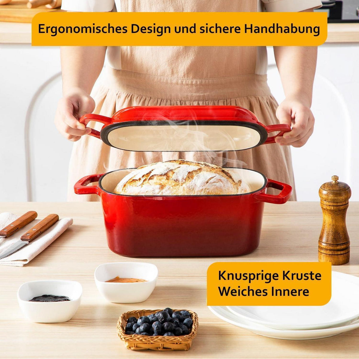 Gusseisen Bräter 28cm mit Deckel – 3,4L Schmortopf für Herd & Ofen