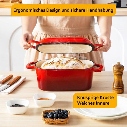 Gusseisen Bräter 28cm mit Deckel – 3,4L Schmortopf für Herd & Ofen