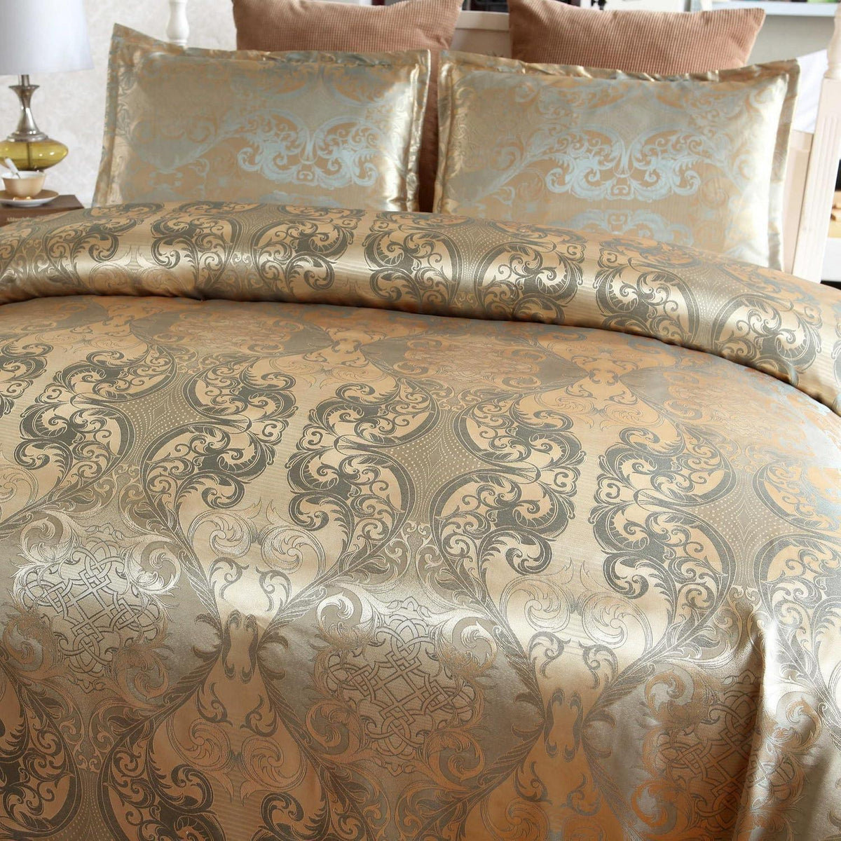 Satin Bettwäsche Set 135x200 cm - Goldfarben, Vintage Stil