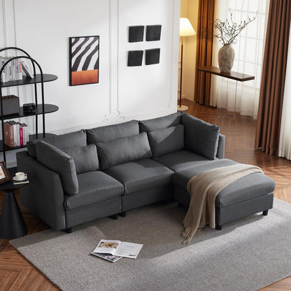 Modernes 3-Sitzer Sofa mit Fußhocker & Schlaffunktion, Grau