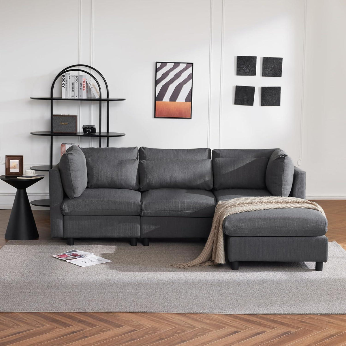 Modernes 3-Sitzer Sofa mit Fußhocker & Schlaffunktion, Grau