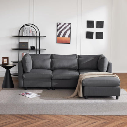 Modernes 3-Sitzer Sofa mit Fußhocker & Schlaffunktion, Grau