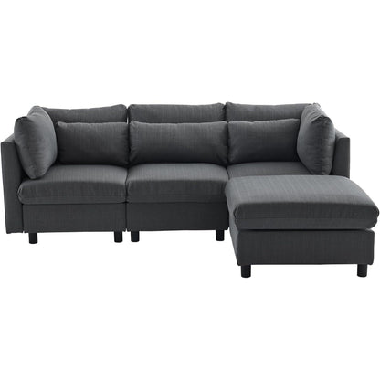 Modernes 3-Sitzer Sofa mit Fußhocker & Schlaffunktion, Grau