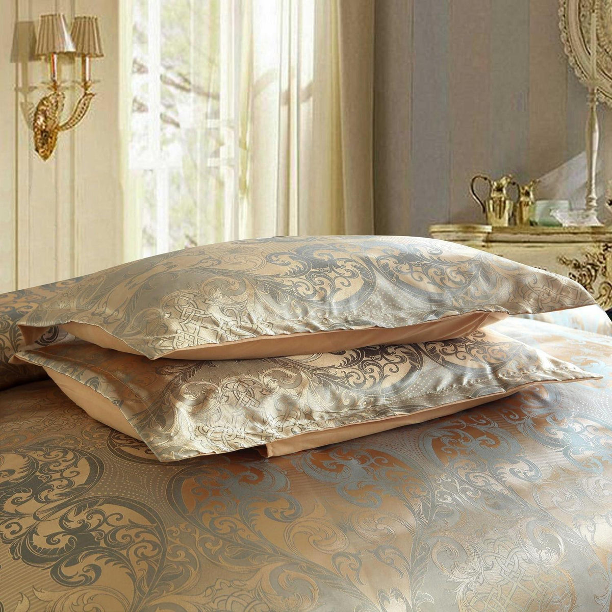 Satin Bettwäsche Set 135x200 cm - Goldfarben, 4-teilig