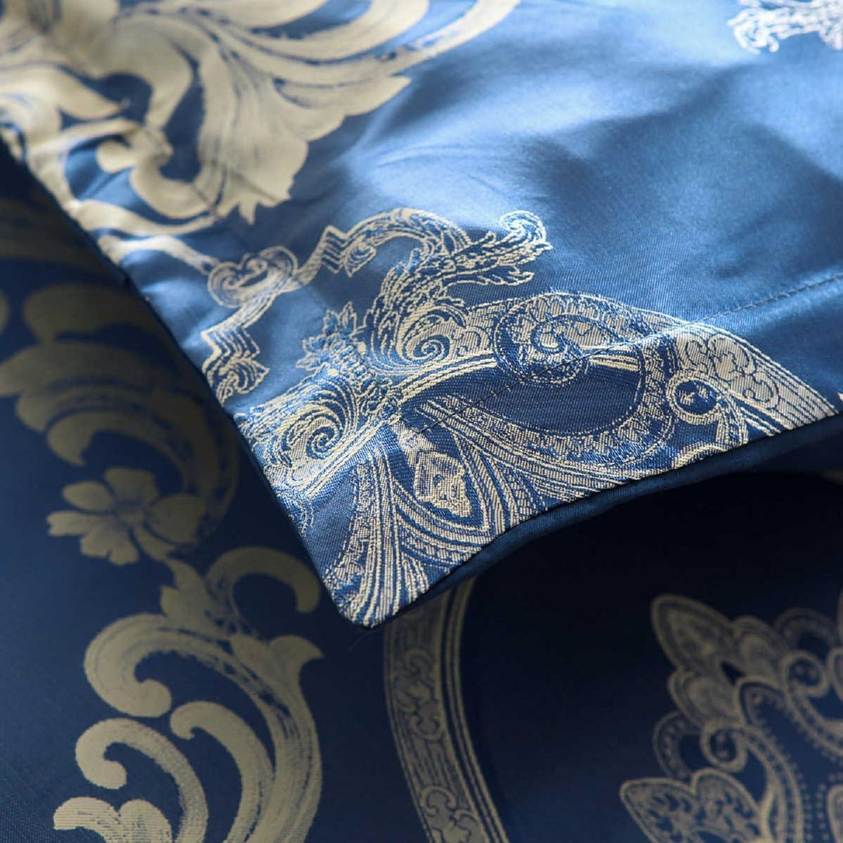 Satin Bettwäsche Set 135x200 Blau 4tlg. Retro Luxus