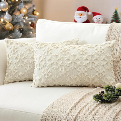 Weihnachtliche Kissenbezüge 2er Set Schneeflocken 40x60 cm Creme