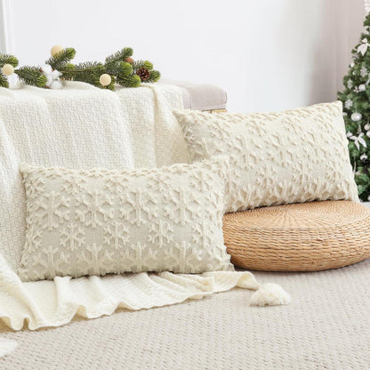 Weihnachtliche Kissenbezüge 2er Set Schneeflocken 40x60 cm Creme