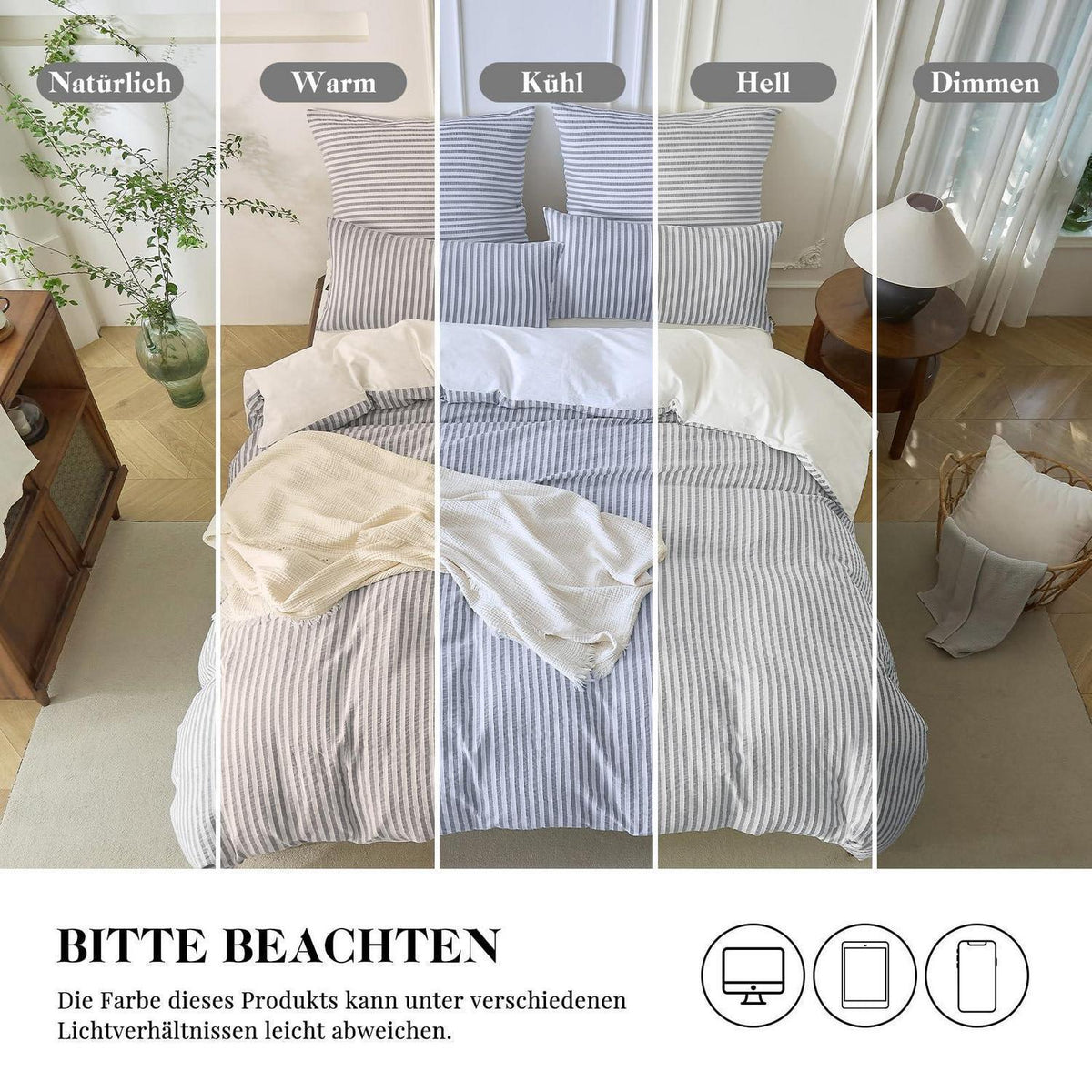 Bettwäsche-Set 135x200 Baumwolle Gestreift Hellgrau & Weiß 4tlg.