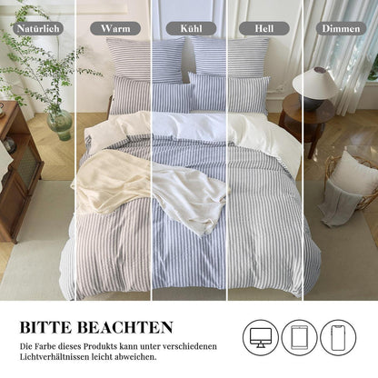 Bettwäsche-Set 135x200 Baumwolle Gestreift Hellgrau & Weiß 4tlg.