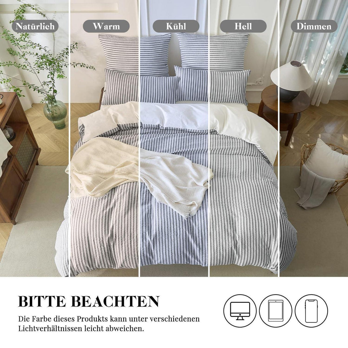 Bettwäsche-Set 135x200 Baumwolle Gestreift Dunkelgrau & Weiß 4tlg.