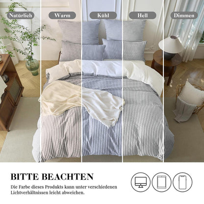 Bettwäsche-Set 135x200 Baumwolle Gestreift Dunkelgrau & Weiß 4tlg.