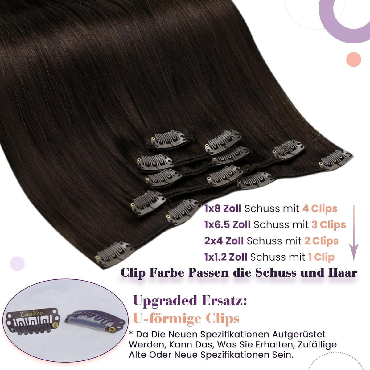 Dunkelbraune Echthaar Clip-in Extensions 55cm